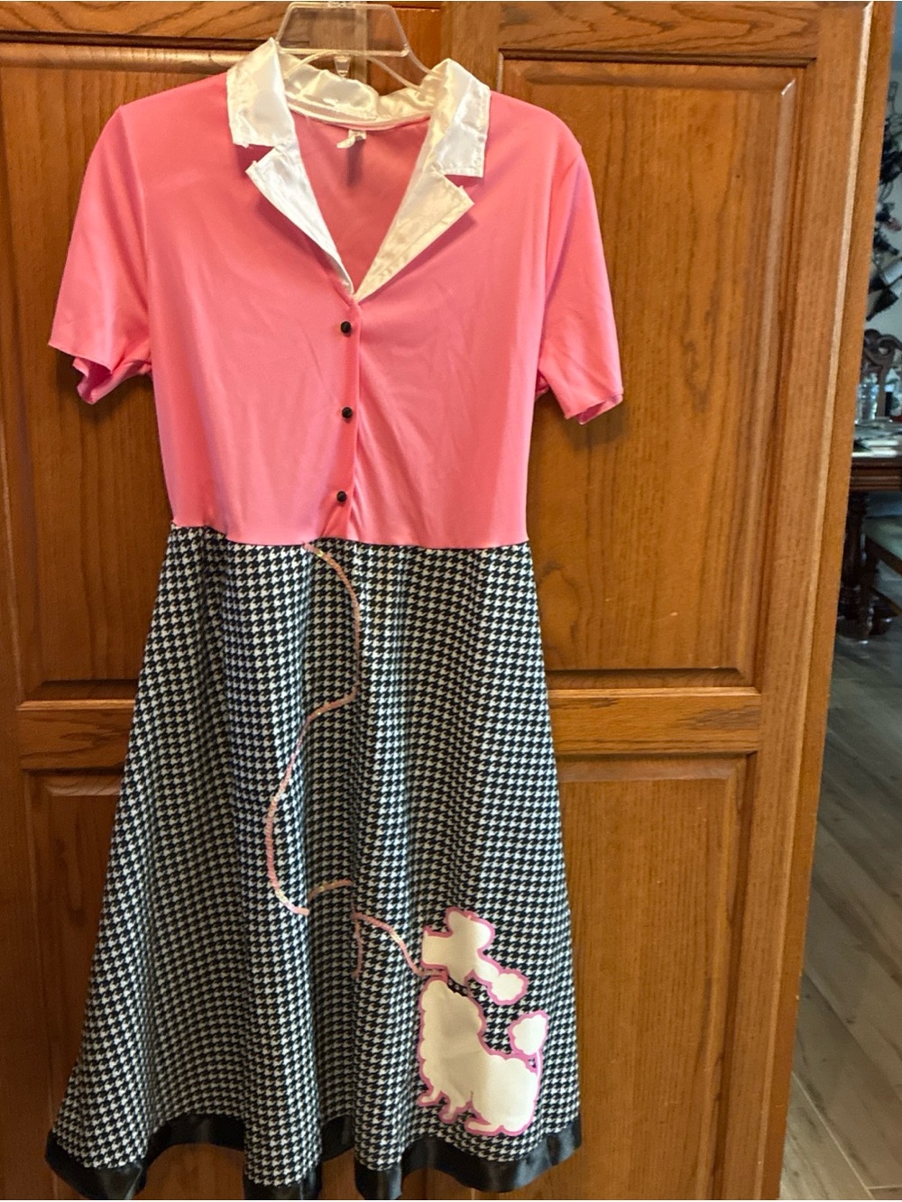 Womens Pink Top Houndstooth poodle Skirt Dress with White Collar 8-12 size